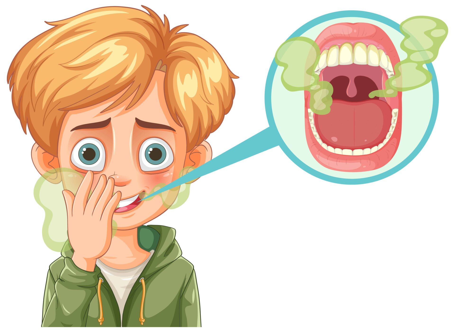 The child is ashamed of his bad breath